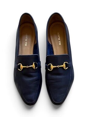 ALL BLACK Navy Blue Link Leather Loafers Size 7.5